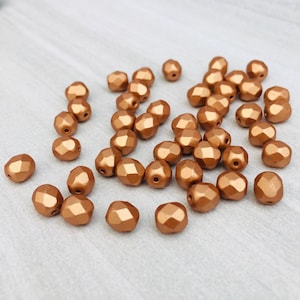 6mm Metallic Alabaster Copper | Semi Matte | Fire Polished Czech Glass Beads | 25 Pcs