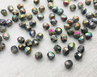 4mm Crystal Vitrail Fully Matted | Fire Polished Czech Glass Beads | 50 Pcs