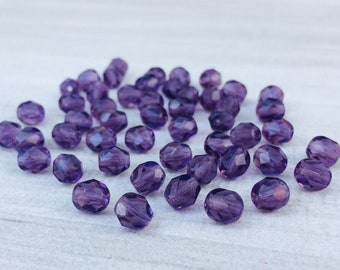 6mm Violet Purple | Fire Polished Czech Glass Beads | 50 Pcs