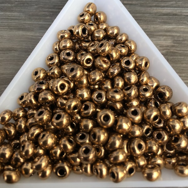 6/0 Vintage Gold Seed Beads - 10g Large Glass Seed Bead Beading Bead Weaving Supplies