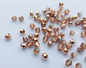4mm Crystal Capri Gold | Fire Polished Czech Glass Beads | 50 Pcs