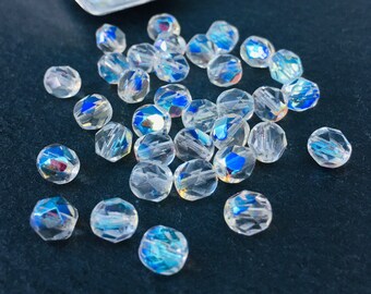 6mm Clear Crystal AB | Fire Polished Czech Glass Beads | 50 Pcs