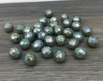8mm Chalk White Blue Lustre | Fire Polished Czech Glass Beads | 20 Pcs