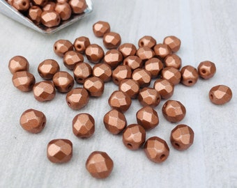 6mm Metallic Rose Gold | Semi Matte | Fire Polished Czech Glass Beads | 25 Pcs