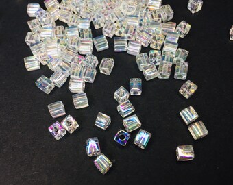 Miyuki 4mm Cube Beads Transparent Rainbow Crystal AB x 10g