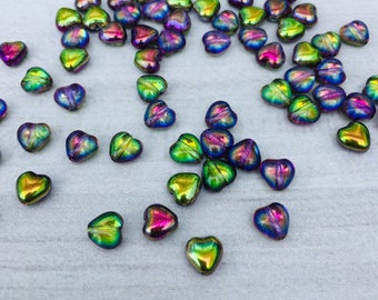 6mm Czech Glass Hearts - Crystal Magic Orchid x 20