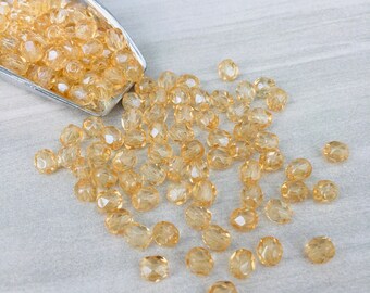 6mm Crystal Champagne Lustre | Fire Polished Czech Glass Beads | 50 Pcs