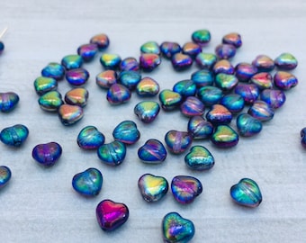 6mm Czech Glass Hearts - Crystal Magic Blue x 20