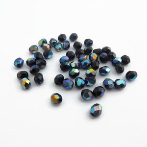 4mm Jet Black AB Fire Polished Czech Glass Beads 50 Pcs image 9