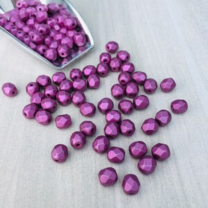 6mm Metallic Lilac | Semi Matte | Fire Polished Czech Glass Beads | 25 Pcs