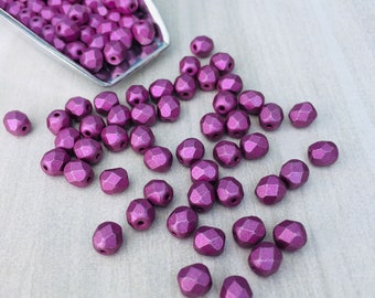 6mm Metallic Lilac | Semi Matte | Fire Polished Czech Glass Beads | 25 Pcs