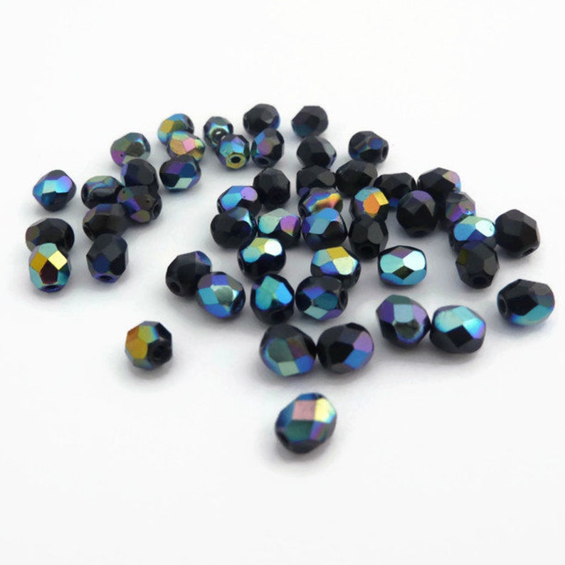 4mm Jet Black AB Fire Polished Czech Glass Beads 50 Pcs image 7