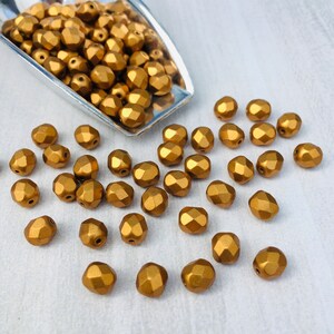 6mm Metallic Brass | Semi Matte | Fire Polished Czech Glass Beads | 25 Pcs
