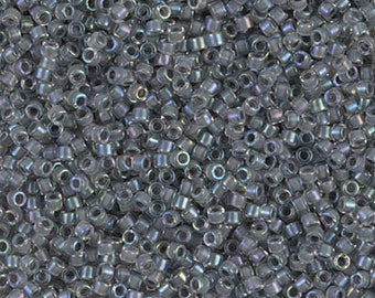 DB0081 Miyuki Delica Cylinder Seed Beads 11/0 - Dark Grey Lined Crystal AB - 5g