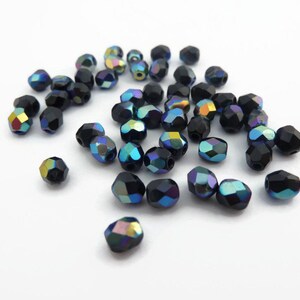 4mm Jet Black AB Fire Polished Czech Glass Beads 50 Pcs image 6