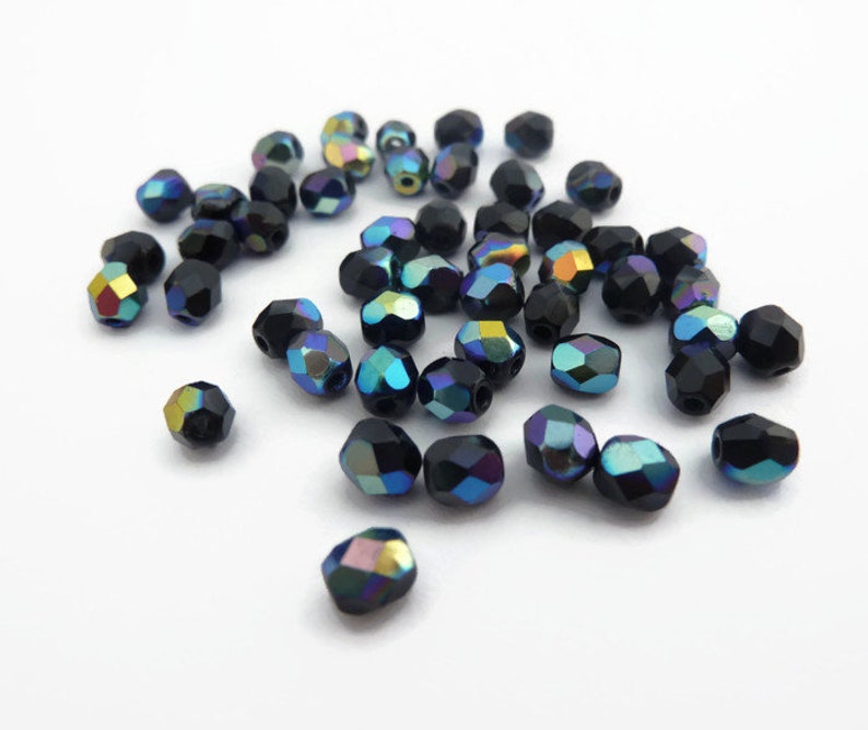 4mm Jet Black AB Fire Polished Czech Glass Beads 50 Pcs image 6