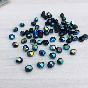 4mm Jet Black AB Fire Polished Czech Glass Beads 50 Pcs image 3