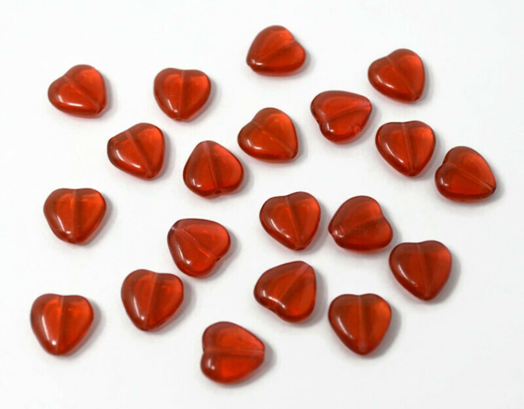 10mm Czech Glass Hearts Cranberry Red X 20 Etsy