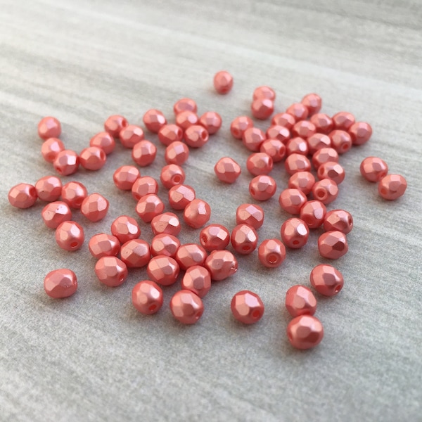 Corail clair pastel albâtre 4 mm | Perles de verre tchèques polies au feu | 50 pièces