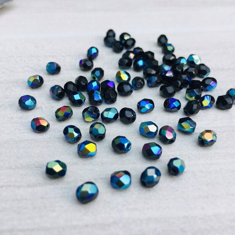 4mm Jet Black AB Fire Polished Czech Glass Beads 50 Pcs image 5