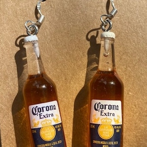 Corona Beer Bottle dangle/drop Earrings with  genuine 925 stamped sterling silver ear hooks