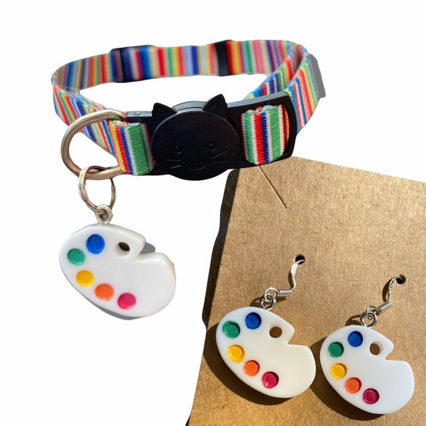 Co-ordinated  break away Cat Collar with matching 925 silver earrings  (paint Palette)