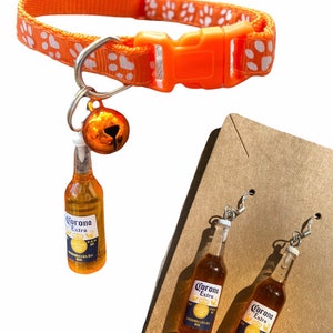Co-ordinated Cat collar  with Corona Beer Bottle charm  with Matching Earrings  with 925 Silver Hooks set