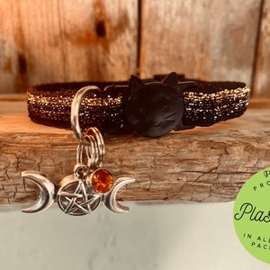 Schwarzes magisches Halsband mit Dreifach Göttin Anhänger & Edelstein
