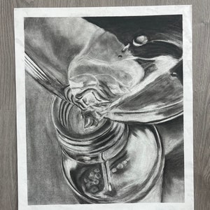 Pouring water charcoal painting