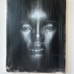 Ghost, black and white oil painting
