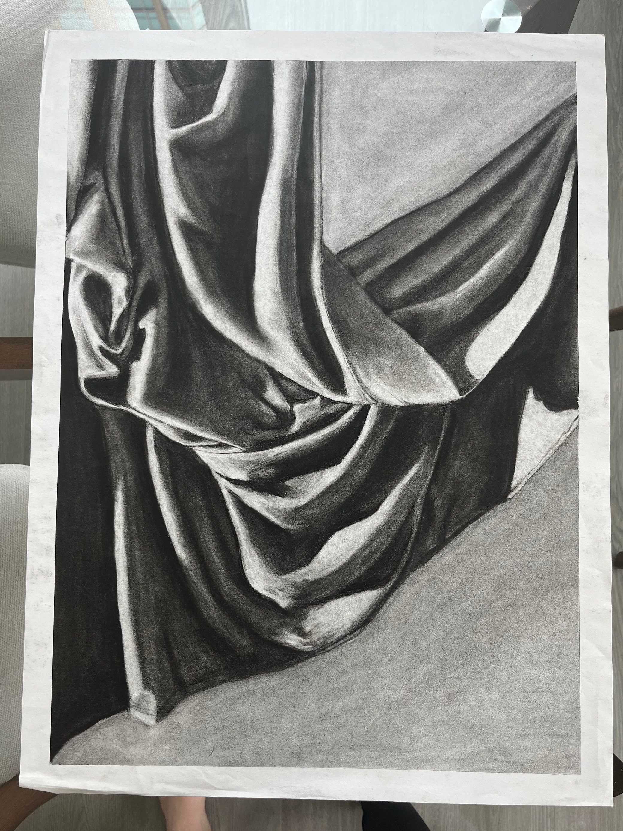 Charcoal Fabric Folds Drawing Drawing by Moriah Lang - Fine Art America
