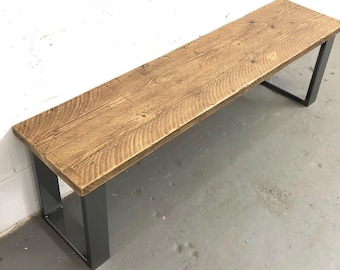 Industrial bench Reclaimed Rustic Wood and steel Bench by Designer Legs