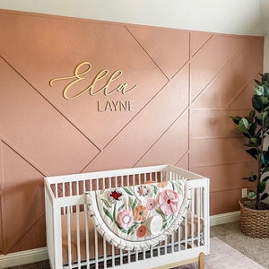 Nursery Name 3D Wood Sign / Cursive Name Laser Cut/ Custom Name Feature Wall Art Script Font / Gold nursery / elegant script Baby name