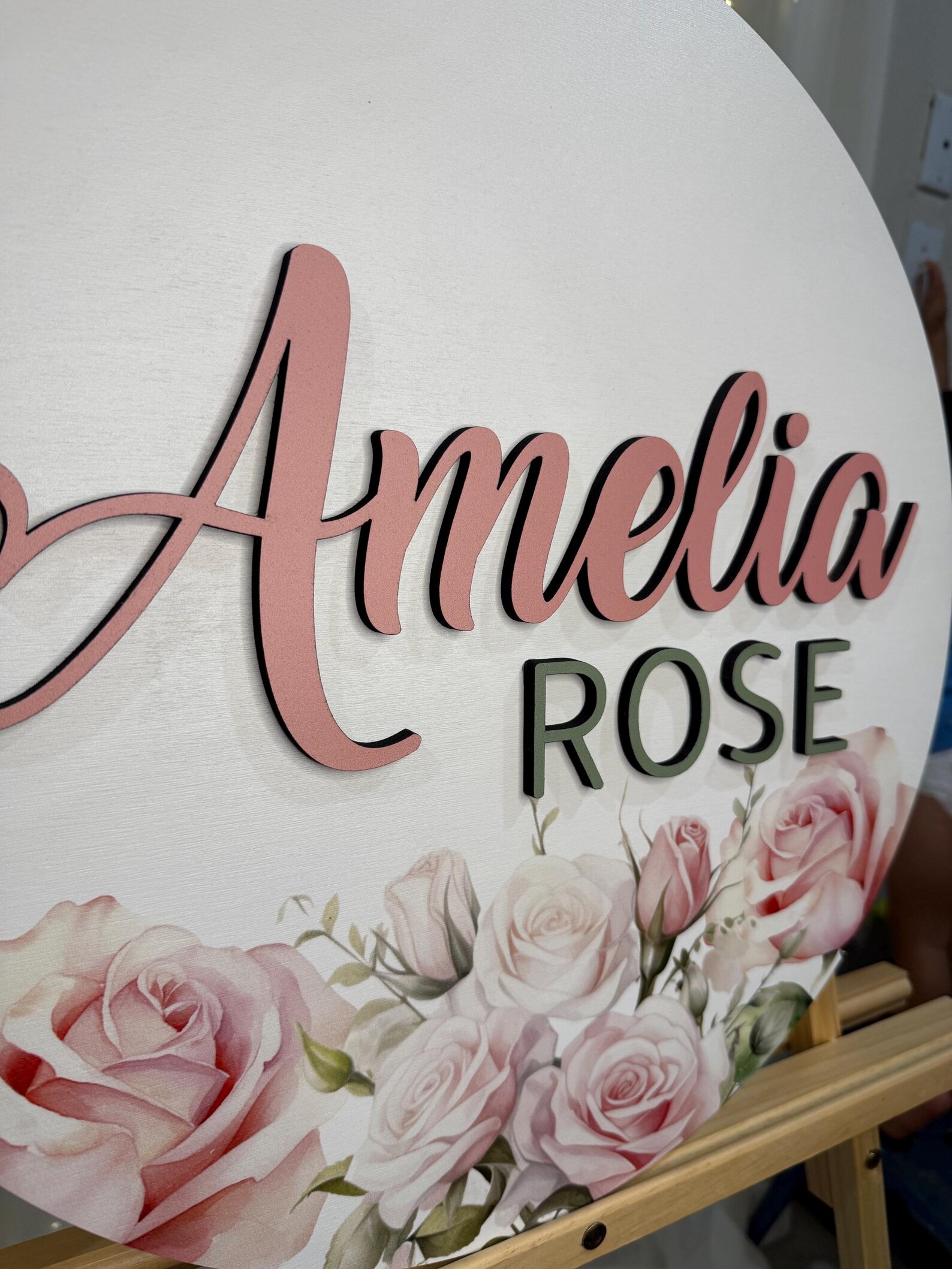 Name Sign Girl Rustic Rectangular Round 3D Nursery Name Sign Floral Pattern, Personalized Wooden Sign, 18 ...