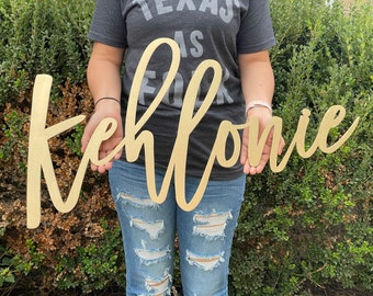 Nursery Name 3D Wood Sign / Cursive Name Laser Cut/ Custom Name Feature Wall Art / Wood word cut out / Laser Cut Name / Script Baby name
