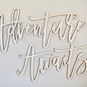 Adventure Awaits 3D Wood Sign / Laser Cut Decor / Travel, Explorer wooden Sign / Nursery wall decor / Travel wall art / Rustic Wood Signs