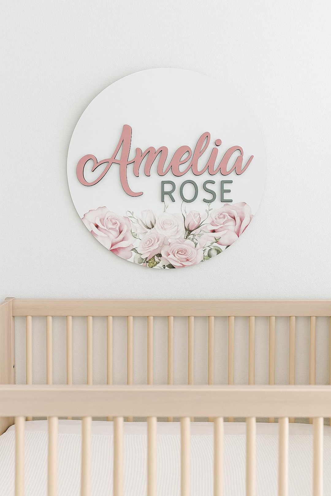 Name Sign Girl Rustic Rectangular Round 3D Nursery Name Sign Floral Pattern, Personalized Wooden Sign, 18 ...