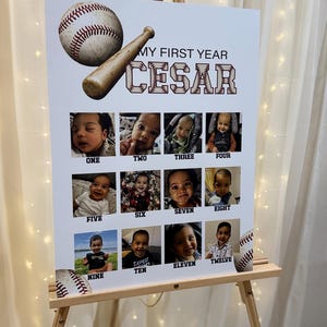 My First Year Birthday Board, 12 Months Milestone Photos, My First Year,Baseball Birthday Decoration, Baseball birthday party, Boy birthday
