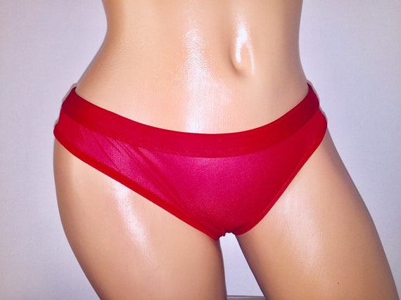 Red Mesh See-through Sheer Open Bottom Bikini Panties 