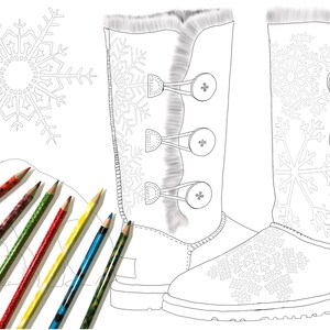 UGG snowflakes and bears Premium Coloring Page for adults | Etsy