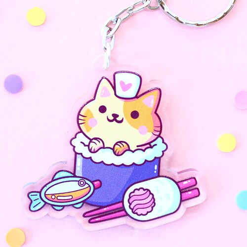 Sushi Cat Keychain Acrylic Yum Yum Cats Kawaii Etsy