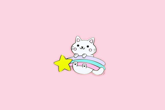 étoile Filante Galaxy Cat émail Dur Revers Or Broche Kawaii Chaton