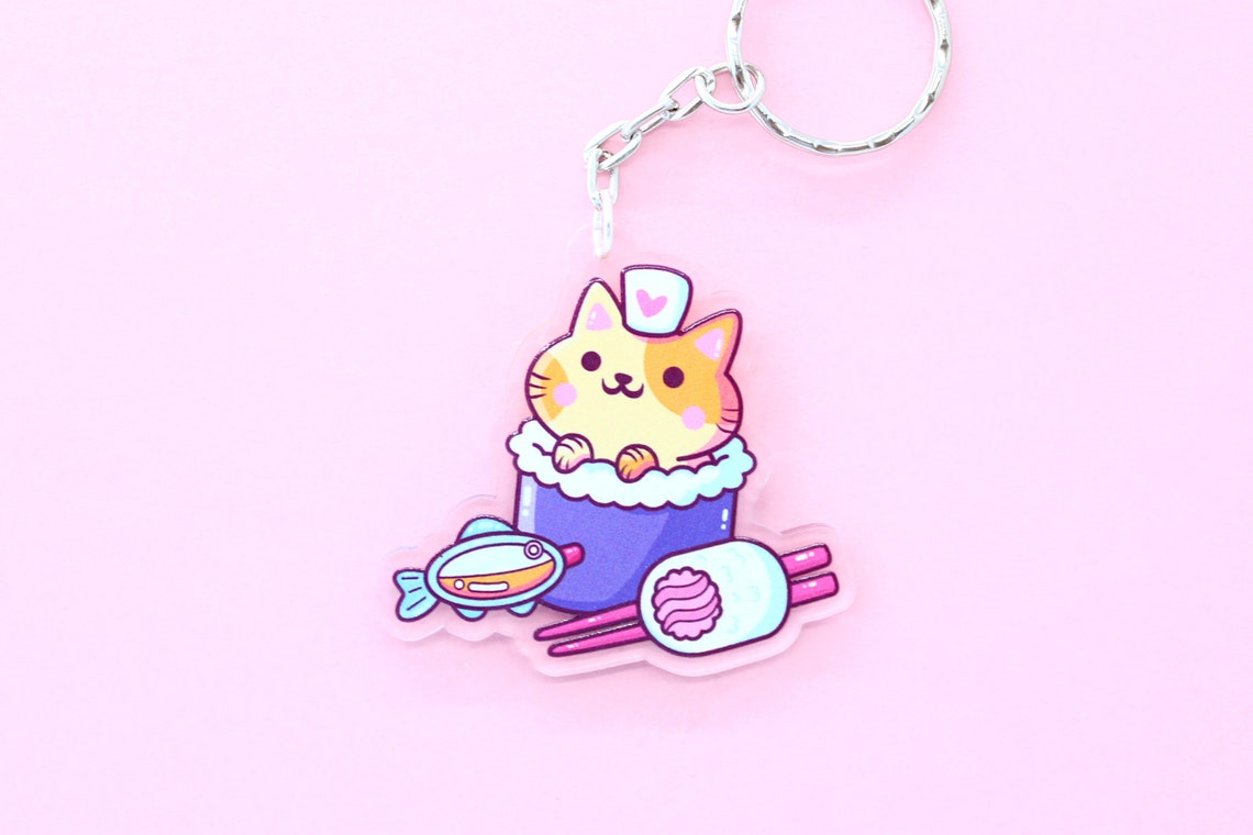 Sushi Cat Keychain Acrylic Yum Yum Cats Kawaii Etsy