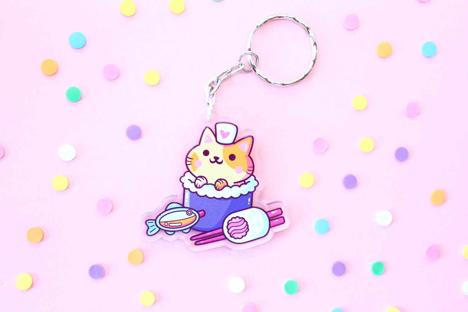 Sushi Cat Keychain Acrylic Yum Yum Cats Kawaii Etsy
