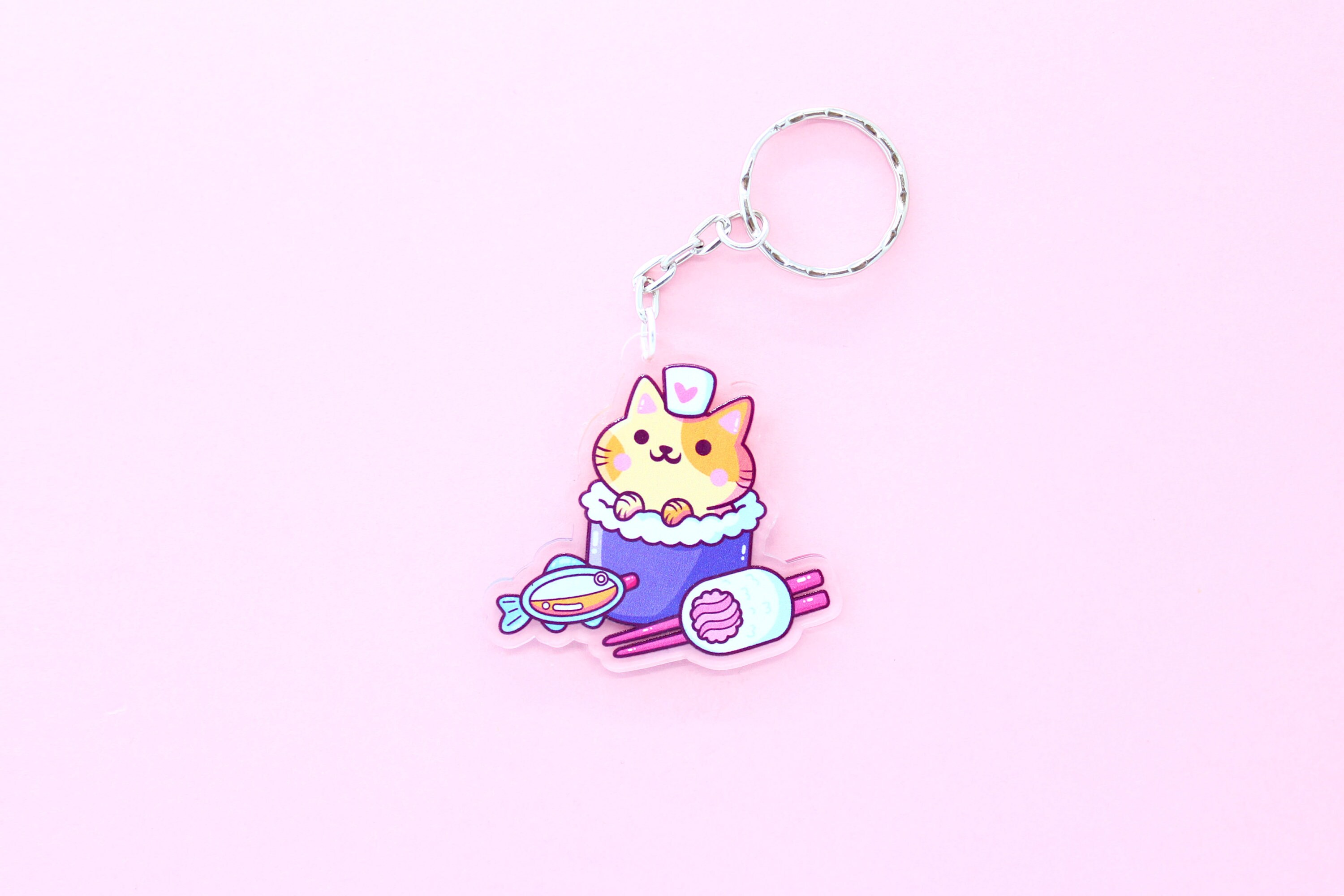 Sushi Cat Keychain Acrylic Yum Yum Cats Kawaii Etsy