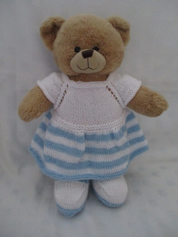 blue and white striped teddy bear
