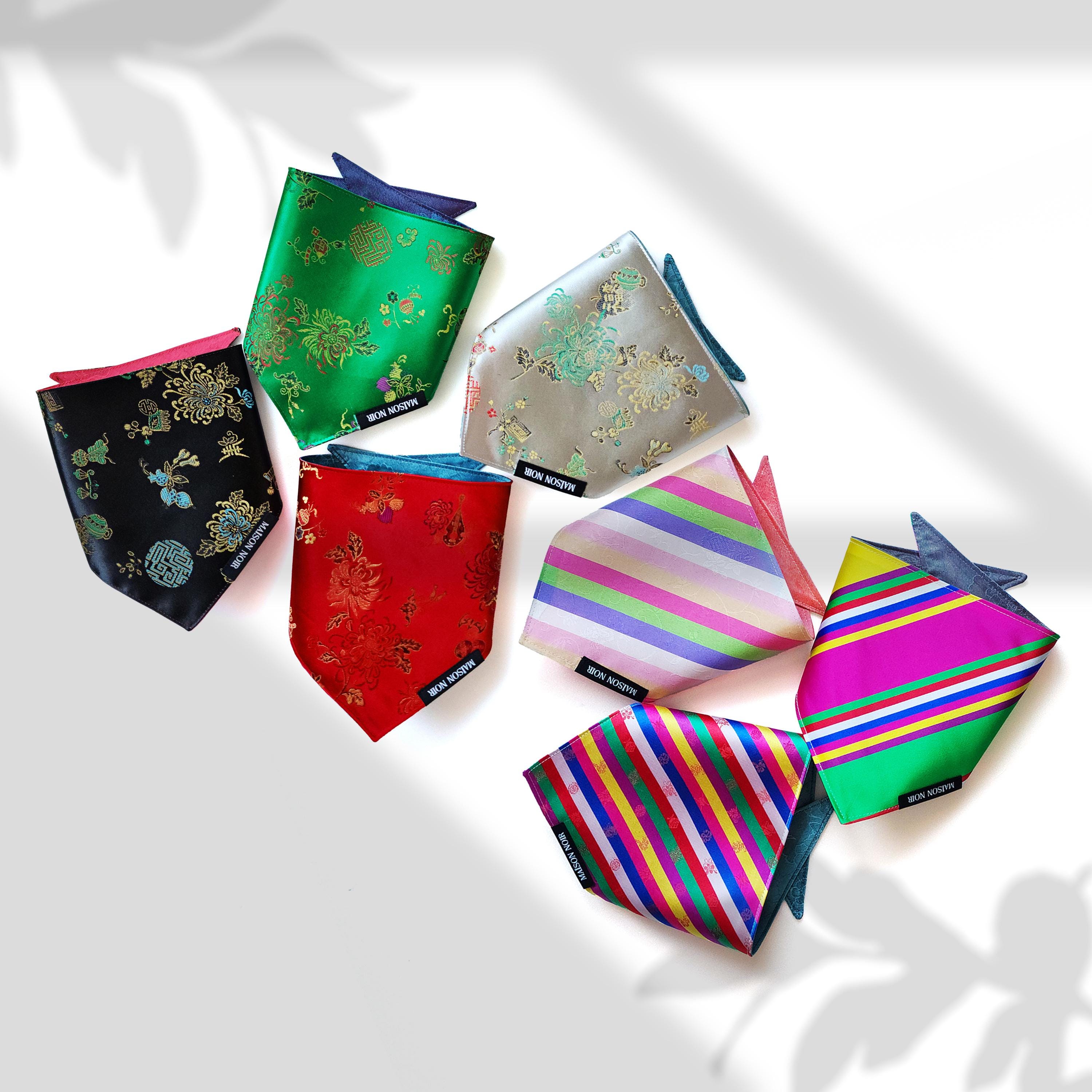 Luxurious Hanbok Dog Bandana: Reversible Korean Brocade Pet Scarf