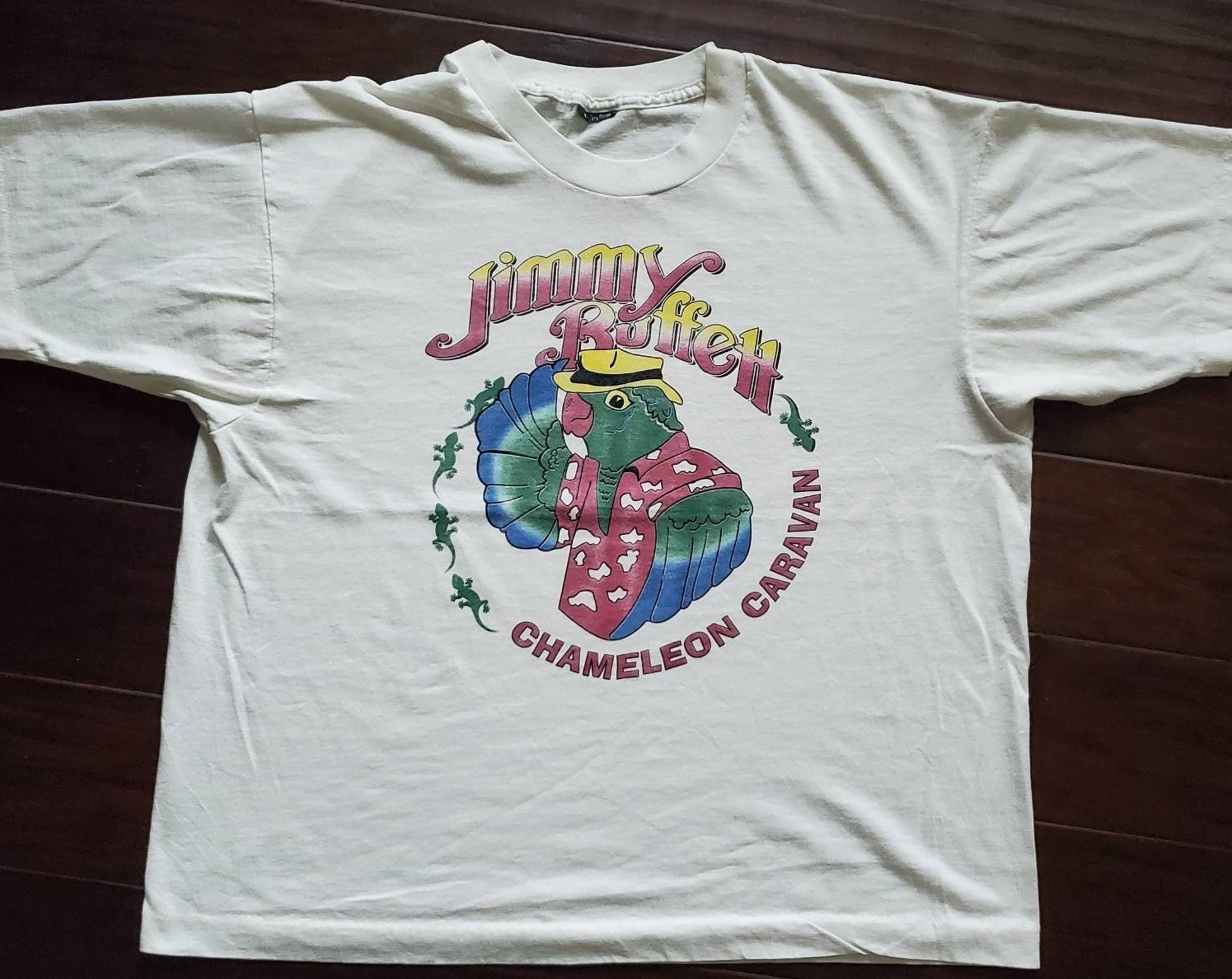 Discover Vtg 1993 Jimmy Buffet Chameleon Caravan Margaritaville Parrot Country Pop Rock t shirt