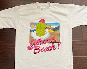 90s Where’s the Beach Cartoon Funny Duck Puff Print single stitch tee t shirt Medium