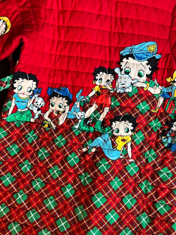 Betty Boop Quilted Red Green Plaid Robe - image 3